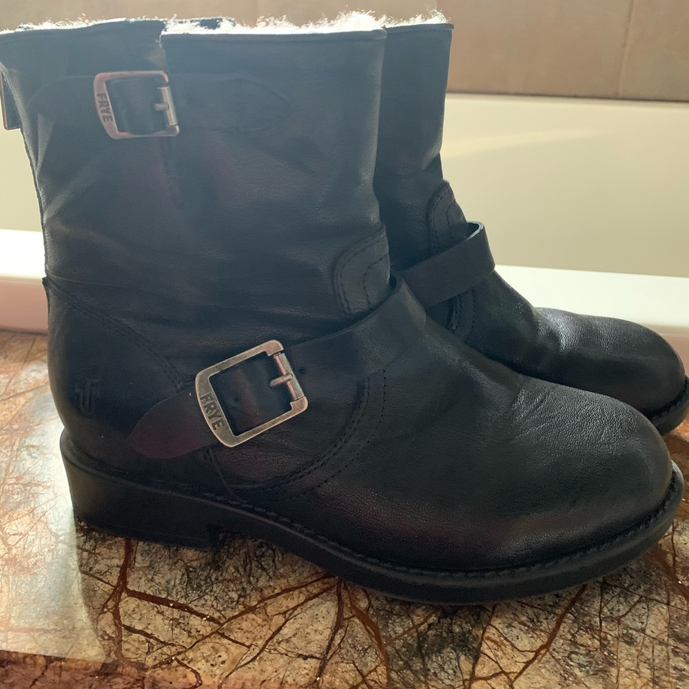 Frye Black fur lined moto boots